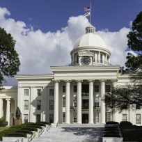 The beautiful state capitol building of the state of Alabama, located in Montgomery.