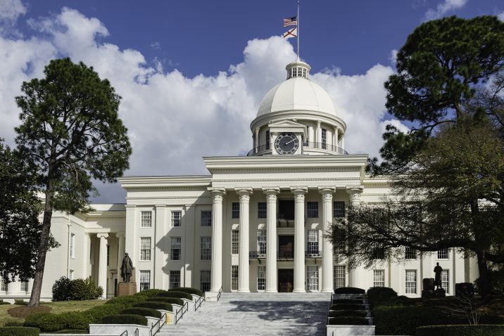 The beautiful state capitol building of the state of Alabama, located in Montgomery.