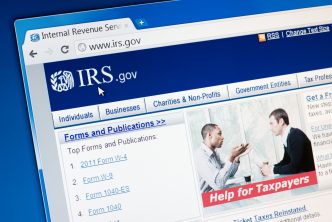 Castleford, England - September 9, 2011: Close up of Internal Revenue Service (IRS) main page on the web browser. IRS is a United States government agency tasked with collecting yearly state and income tax from working residents and businesses.