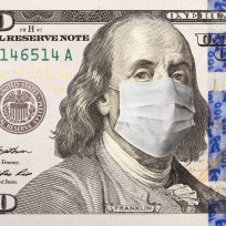 One Hundred Dollar Bill With Medical Face Mask on George Washington.