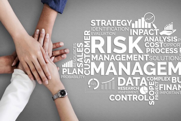 Risk Management and Assessment for Business Investment Concept. Modern graphic interface showing symbols of strategy in risky plan analysis to control unpredictable loss and build financial safety.