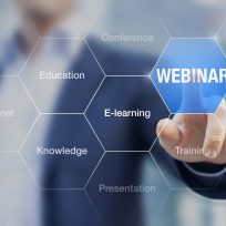 Webinar concept, businessman doing online presentation