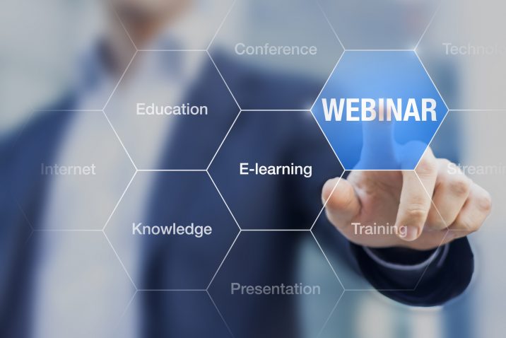 Webinar concept, businessman doing online presentation