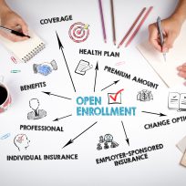 Open Enrollment concept. Chart with keywords and icons