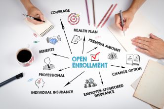Open Enrollment concept. Chart with keywords and icons